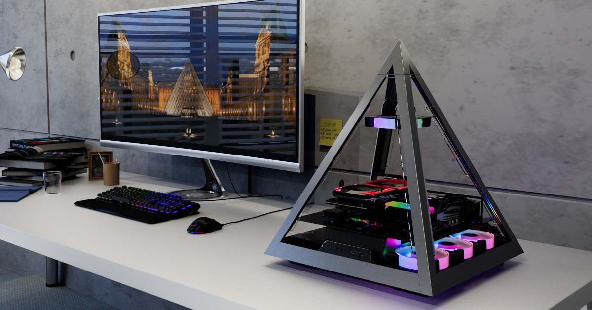 El extravagante gabinete de AZZA con forma de pirámide. Para armar tu PC con estilo